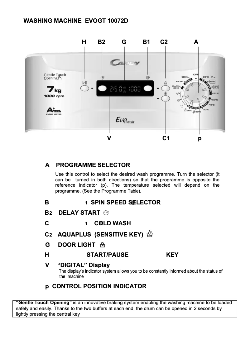 Page n°1 - Manuel utilisateur Candy EVOGT 10072D-S