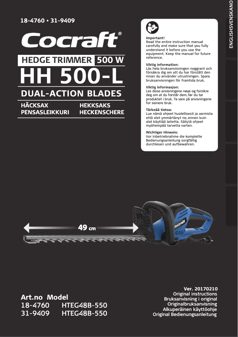 Page 1 of the manual User Manual Cocraft HH 500-L