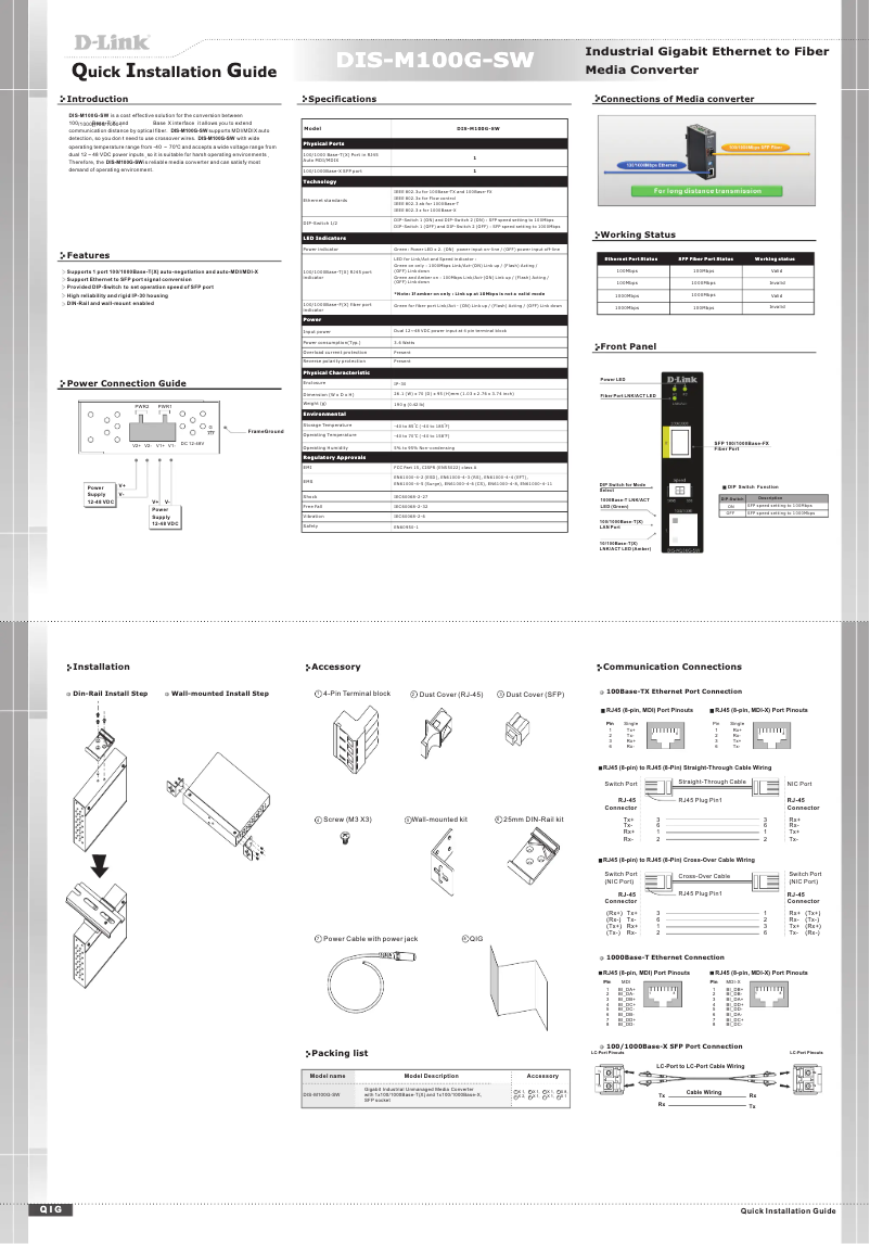 Page 1 de la notice Guide d'installation D-Link DIS‑M100G‑SW