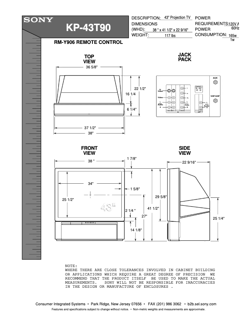 Page 1 de la notice Guide d'installation Sony KP-43T90