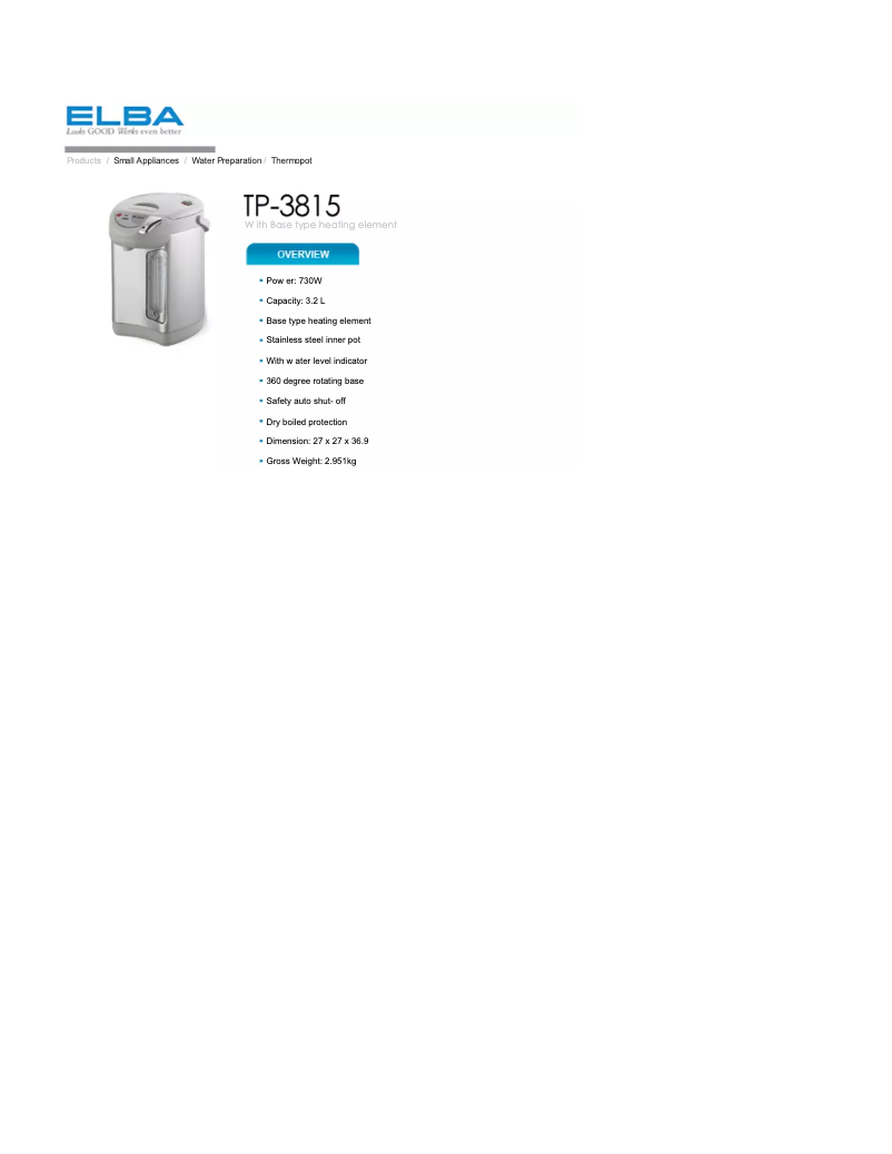 Page 1 de la notice Manuel utilisateur Elba TP-3815