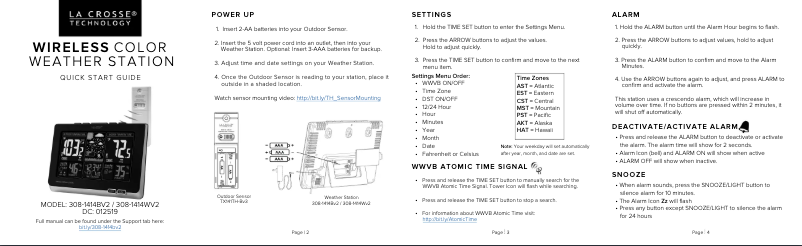 Page n°1 - Guide de démarrage rapide La Crosse Technology 308-1414BV2