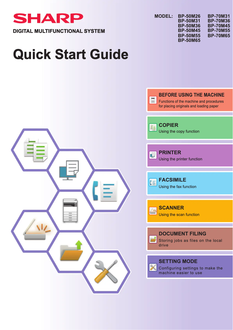 Page 1 de la notice Guide de démarrage rapide Sharp BP-50M31