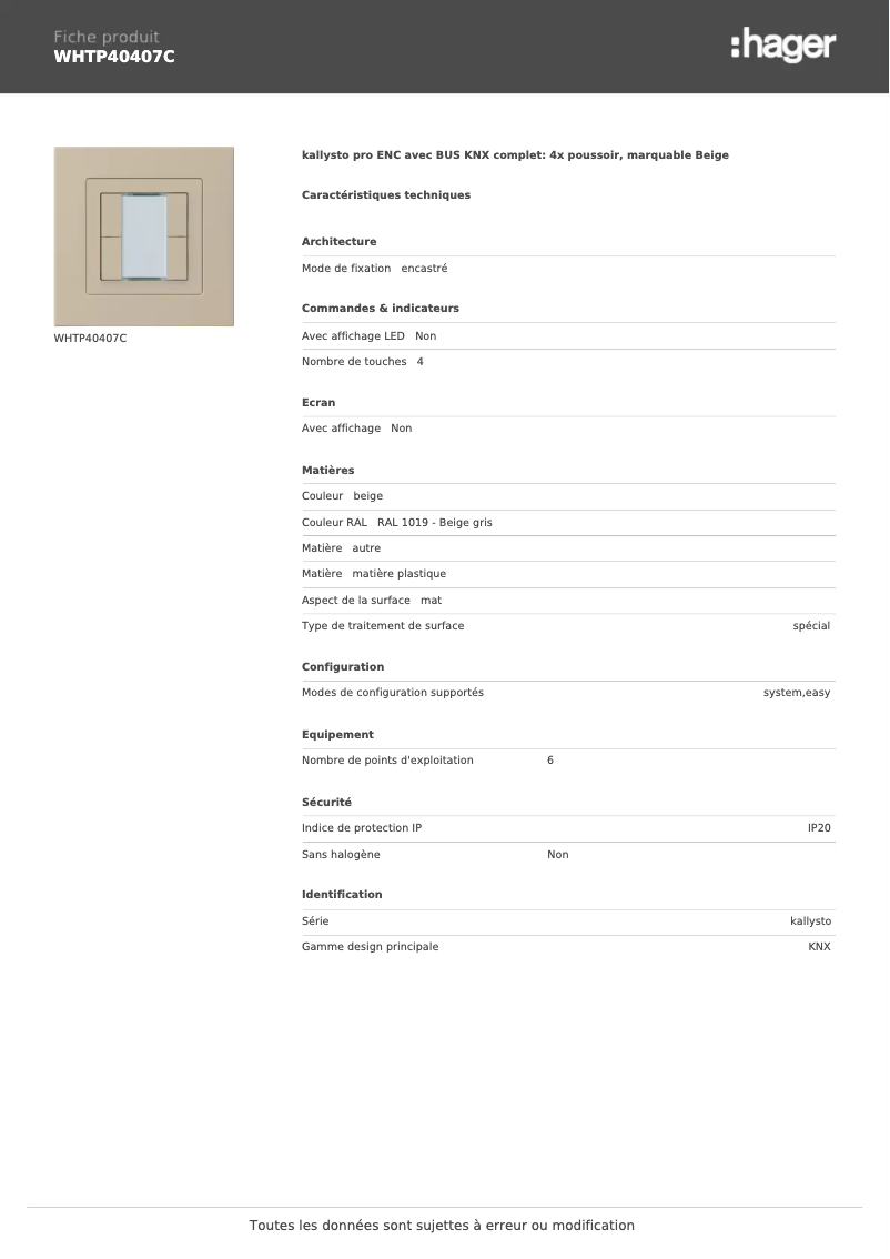 Image de la première page du manuel de l'appareil WHTP40407C