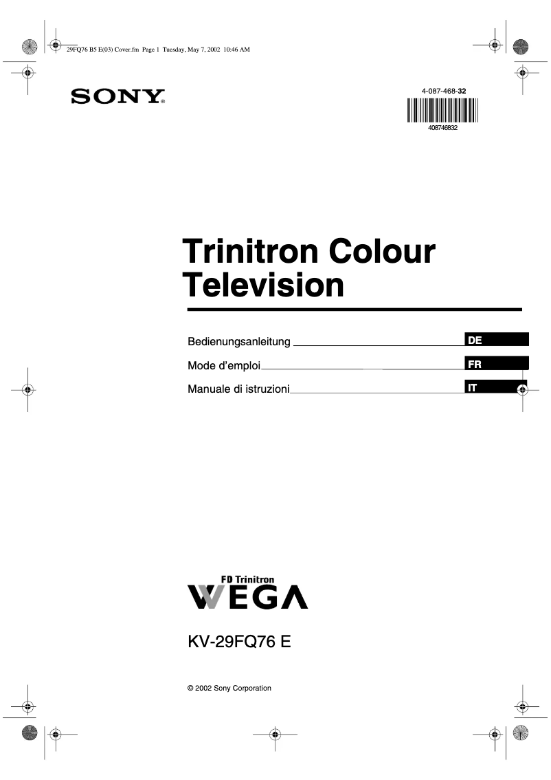 Page 1 de la notice Manuel utilisateur Sony Trinton KV-29FQ76E
