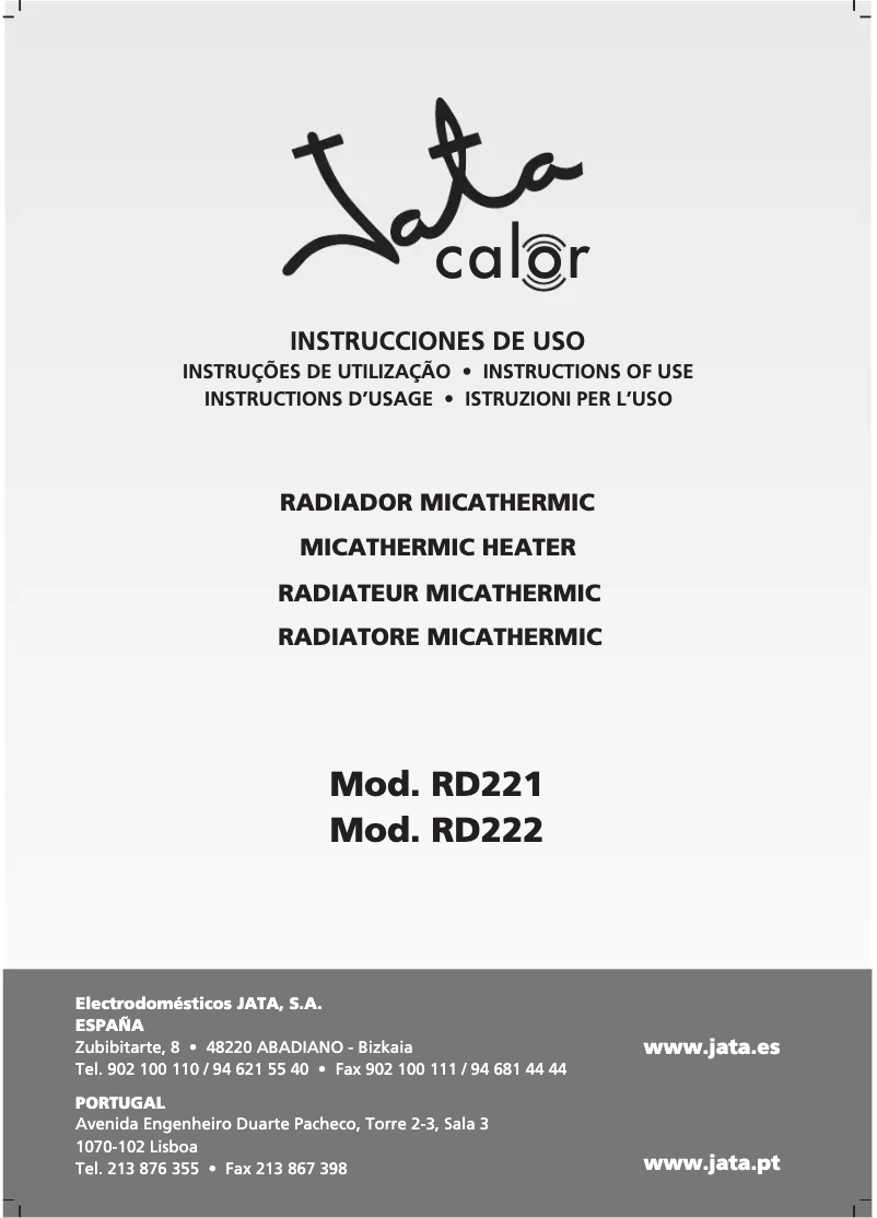 Page n°1 - Manuel utilisateur Jata RD221