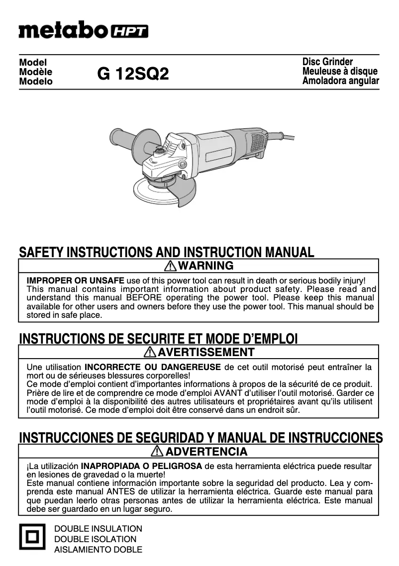 Page 1 de la notice Manuel utilisateur Metabo G 12SQ2