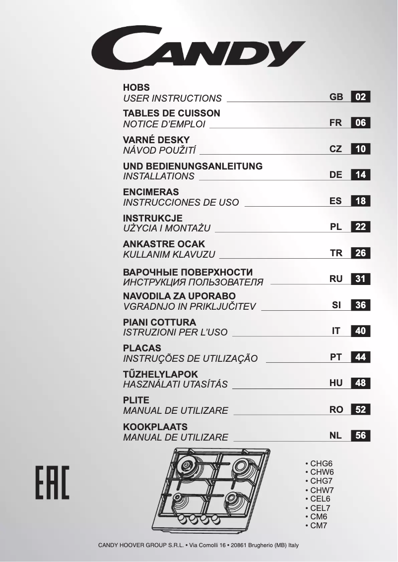Page n°1 - Manuel utilisateur Candy CHG6D4WGTWA