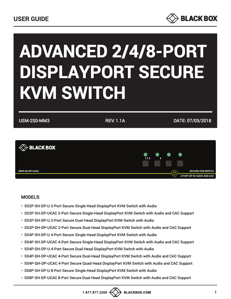 Page n°1 - Manuel utilisateur Black Box SS4P-DH-DP-U