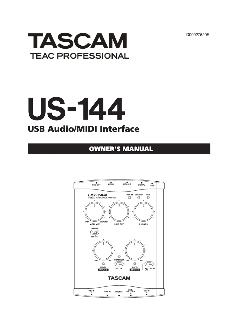 Page 1 de la notice Manuel utilisateur Tascam US-144