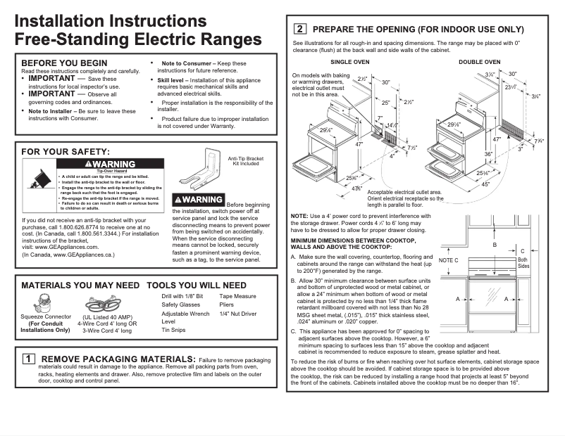 Page 1 of the manual Installation Guide GE JB860BJTS
