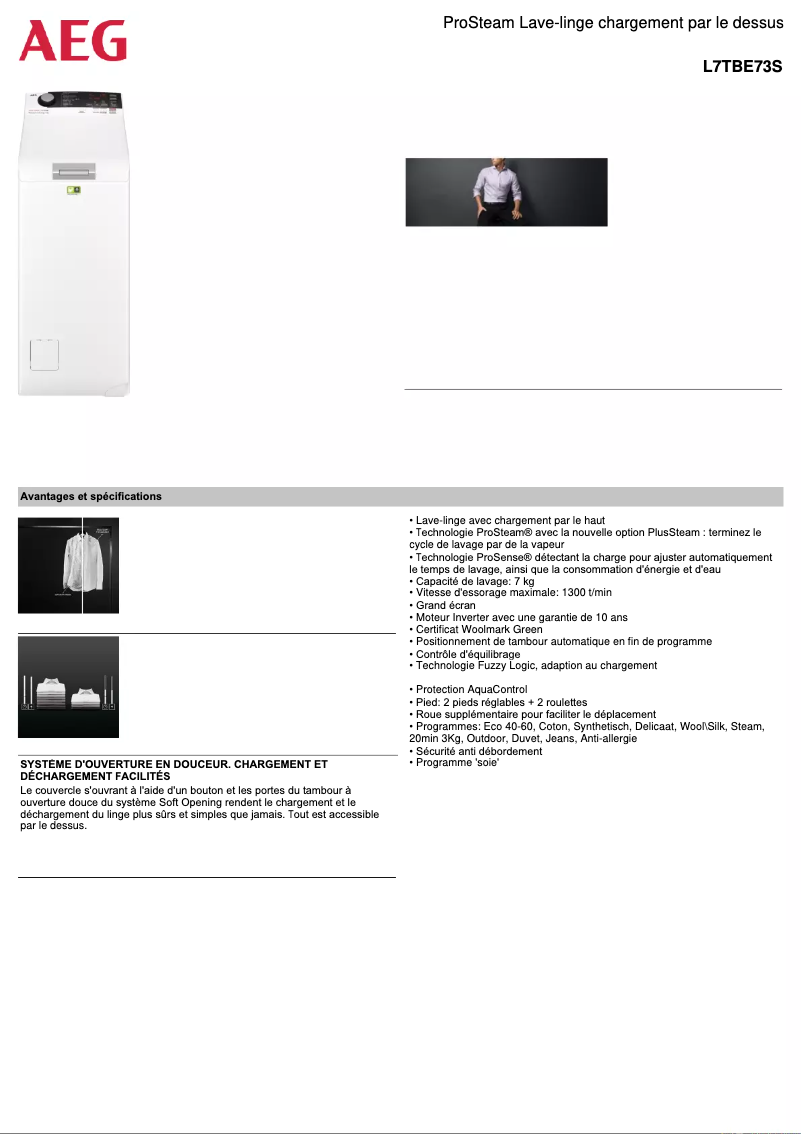 Page n°1 - Fiche technique AEG L7TBE73S
