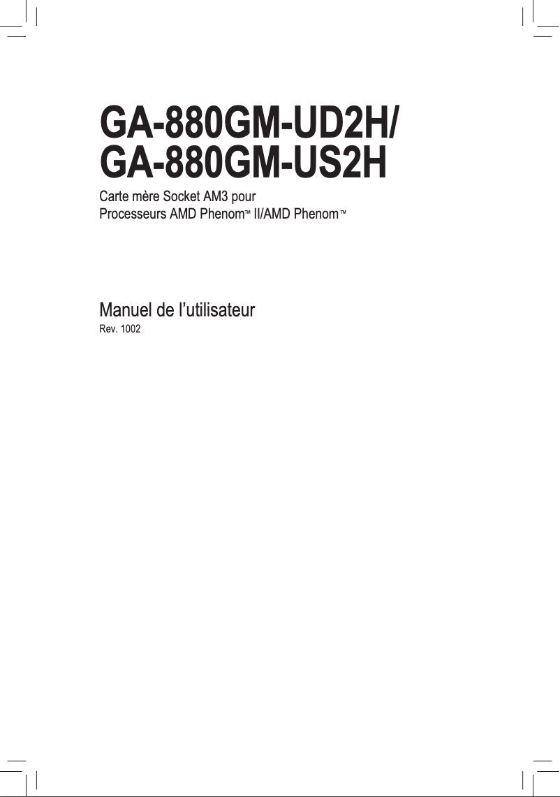 Page 1 de la notice Manuel utilisateur Gigabyte GA-880GM-UD2H