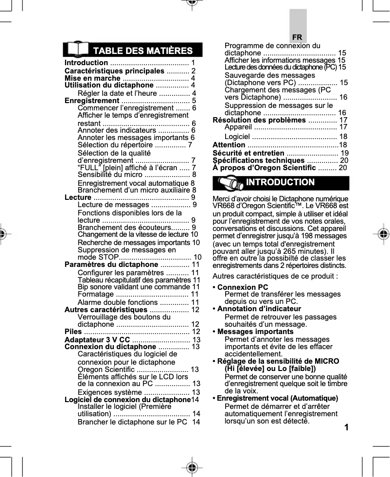 Page 1 de la notice Manuel utilisateur Philips VR668