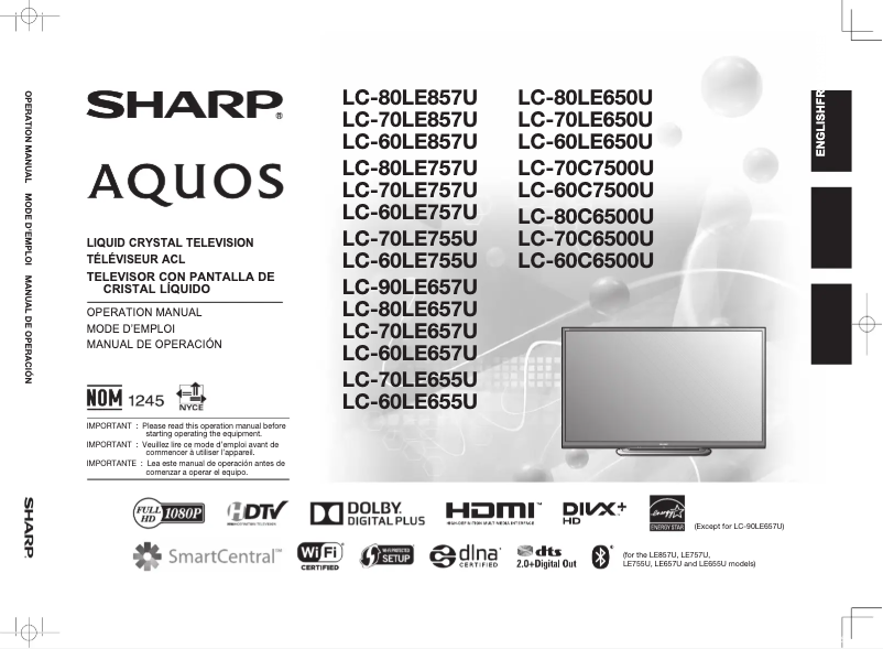 Page 1 de la notice Manuel utilisateur Sharp Aquos LC-70C7500U
