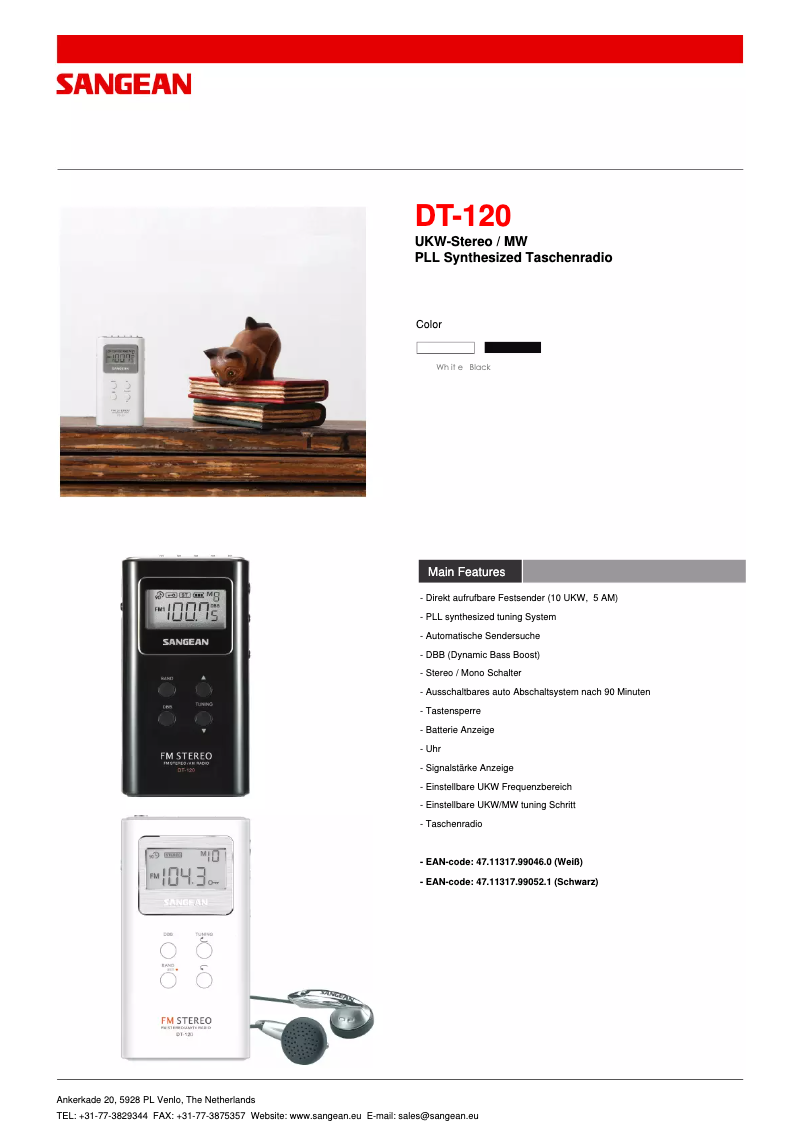 Página 1 del manual Ficha técnica Sangean DT-120