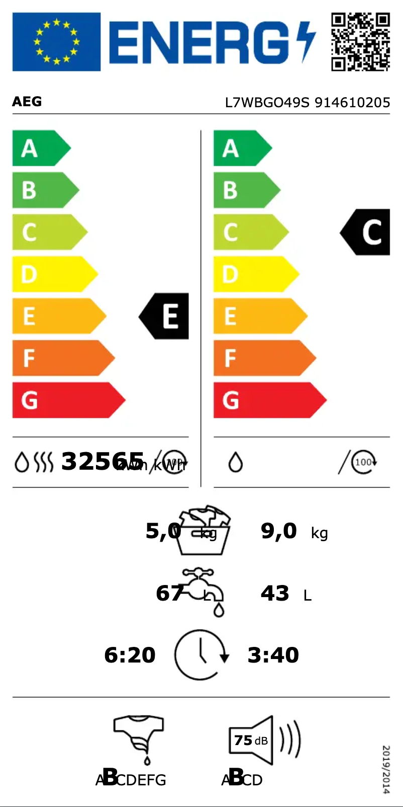 Page n°1 - Label énergétique AEG L7WBGO49S