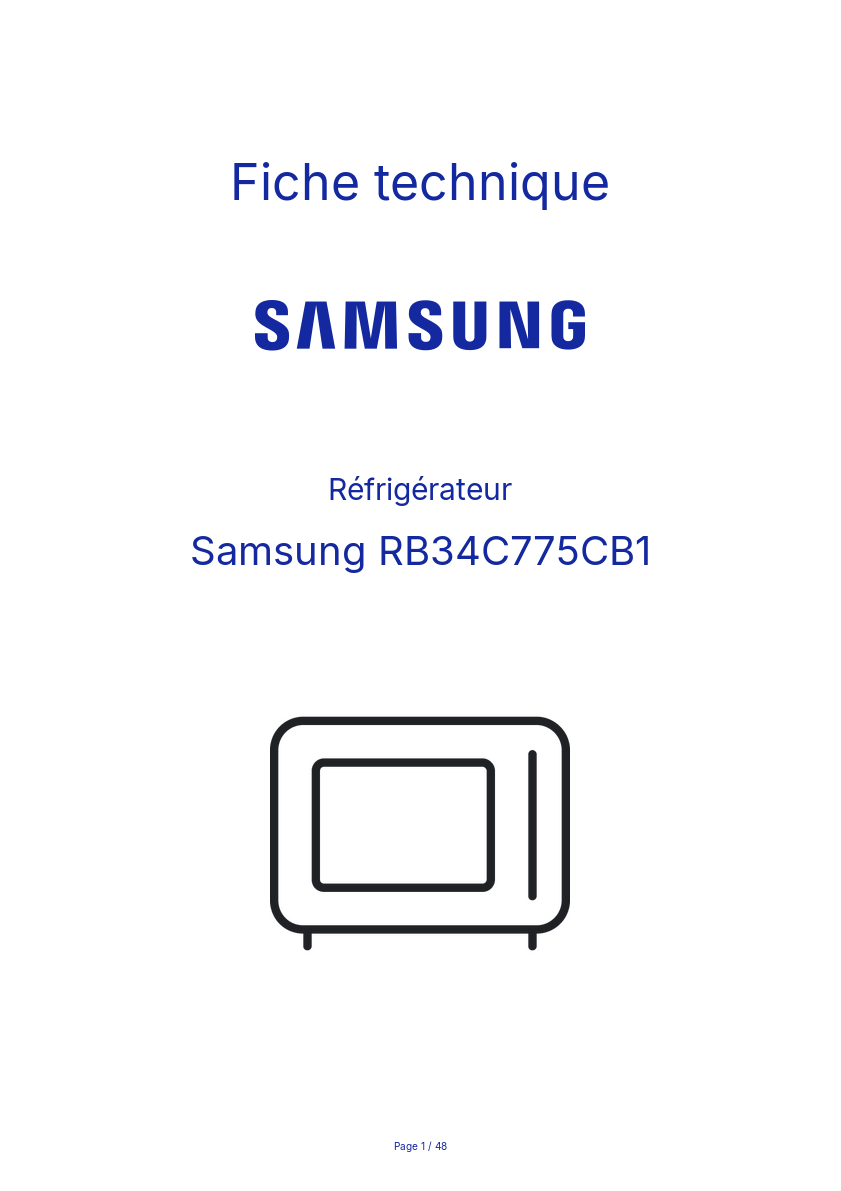Page n°1 - Fiche technique Samsung RB34C775CB1