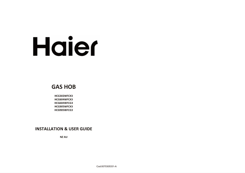 Page 1 de la notice Guide d'installation Haier HCG302WFCX3