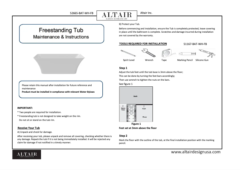 Page 1 de la notice Manuel utilisateur Altair Carani 52665-BAT-WH-FB