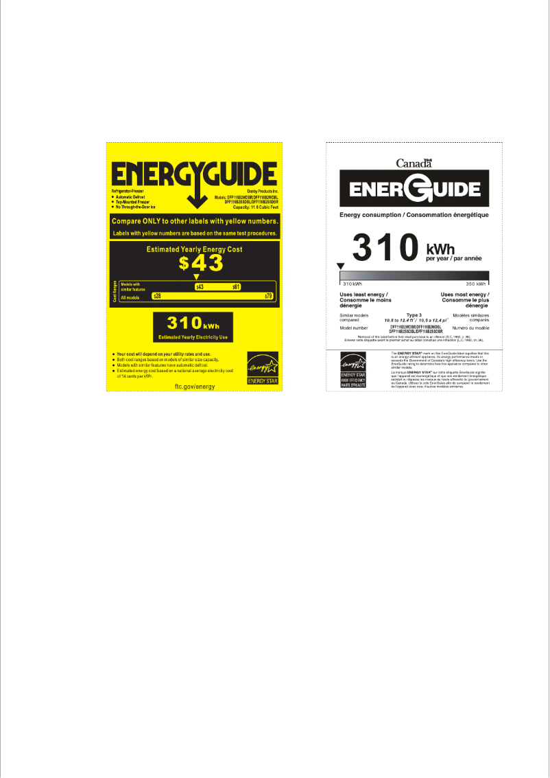 Page n°1 - Label énergétique Danby DFF116B2WDBR
