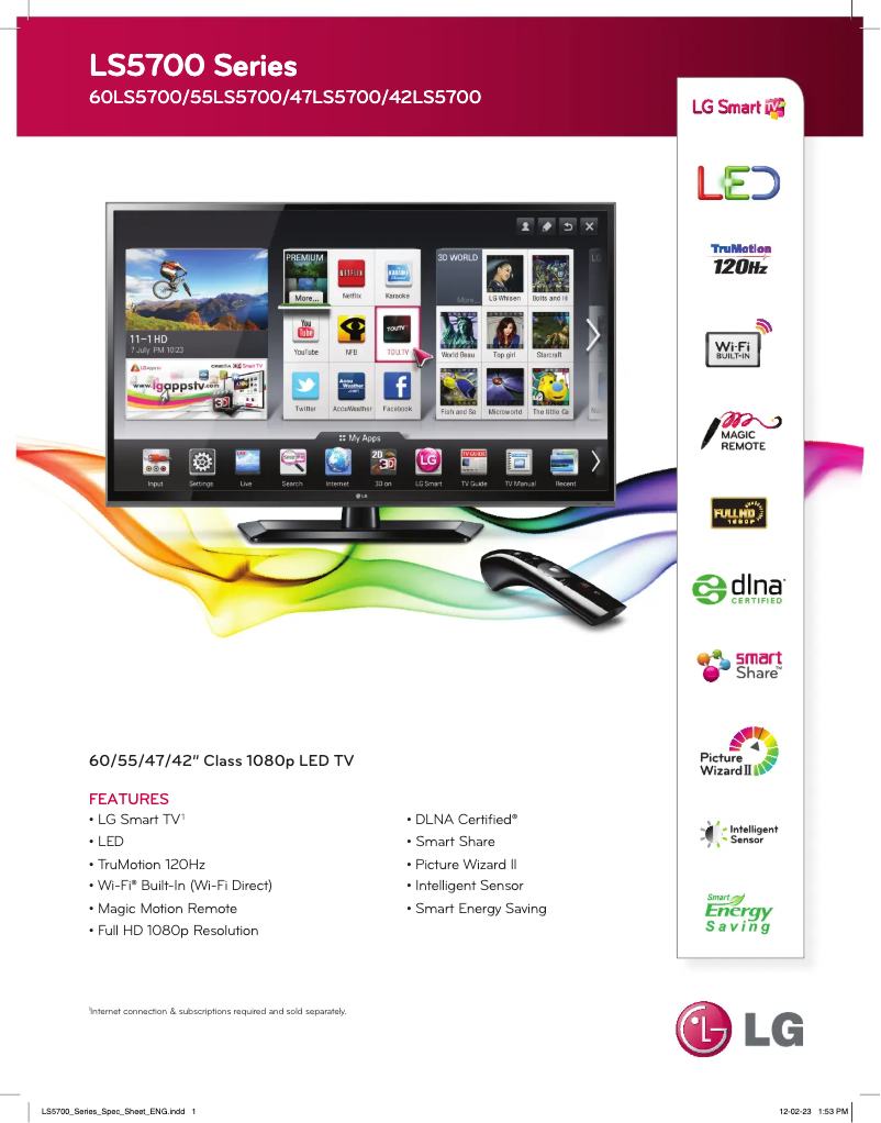 Página 1 del manual Ficha técnica LG 42LS5700