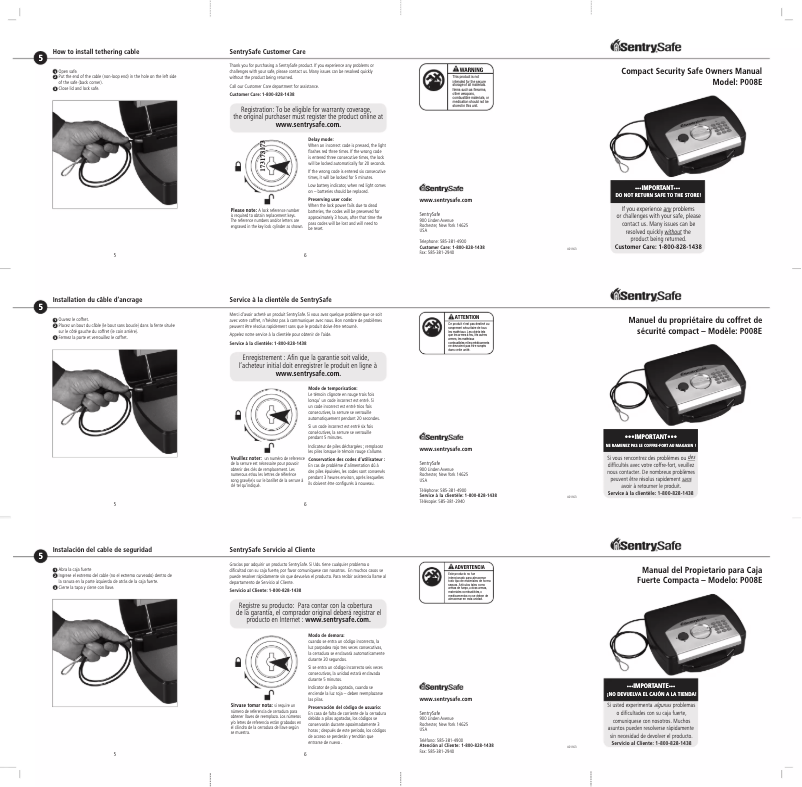 Image de la première page du manuel de l'appareil Compact Security Safe P008E
