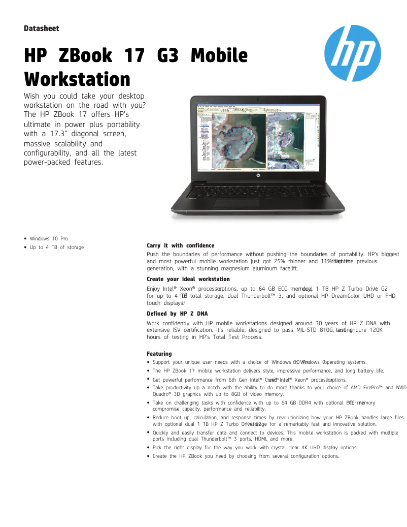 Page 1 de la notice Fiche technique HP ZBook 17 G3