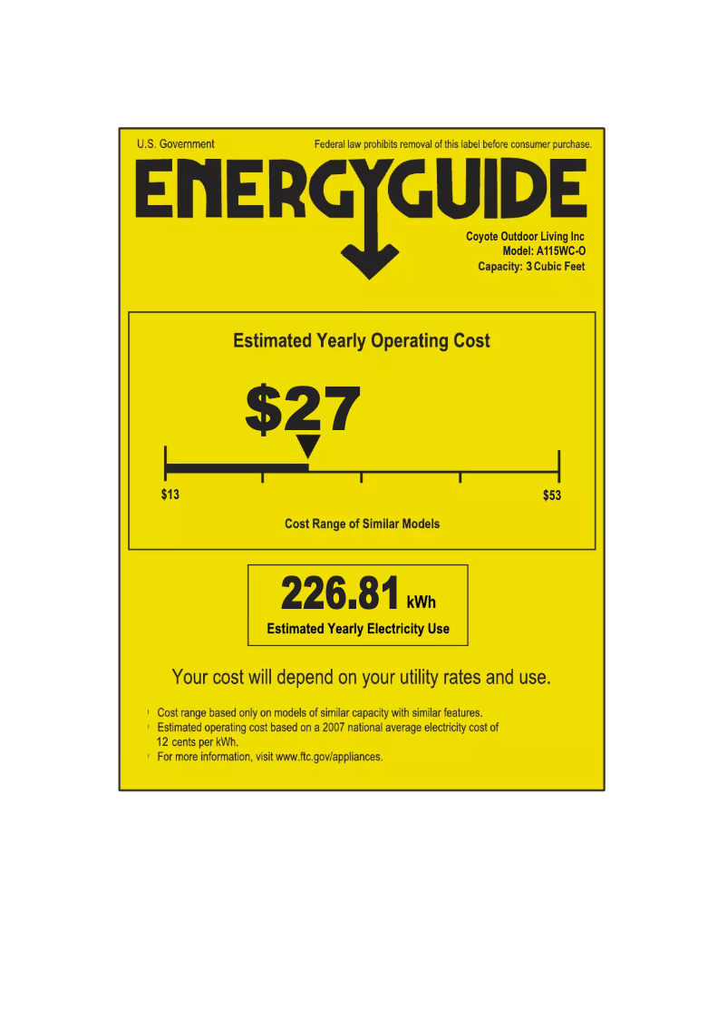 Page n°1 - Label énergétique Azure A115WC-O