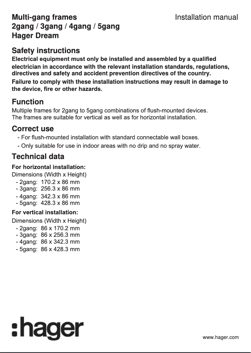 Page n°1 - Manuel utilisateur Hager WGDCH4