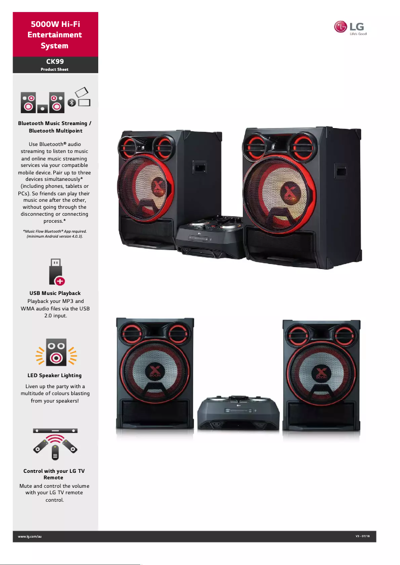 Page 1 de la notice Fiche technique LG CK99