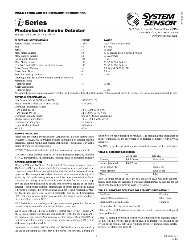 Page 1 de la notice Manuel utilisateur System Sensor 4W-B