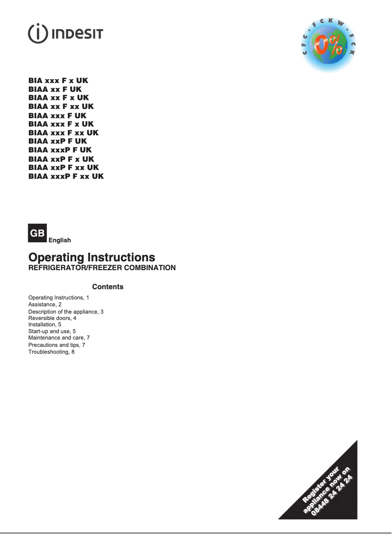 Image de la première page du manuel de l'appareil BIAA134PF
