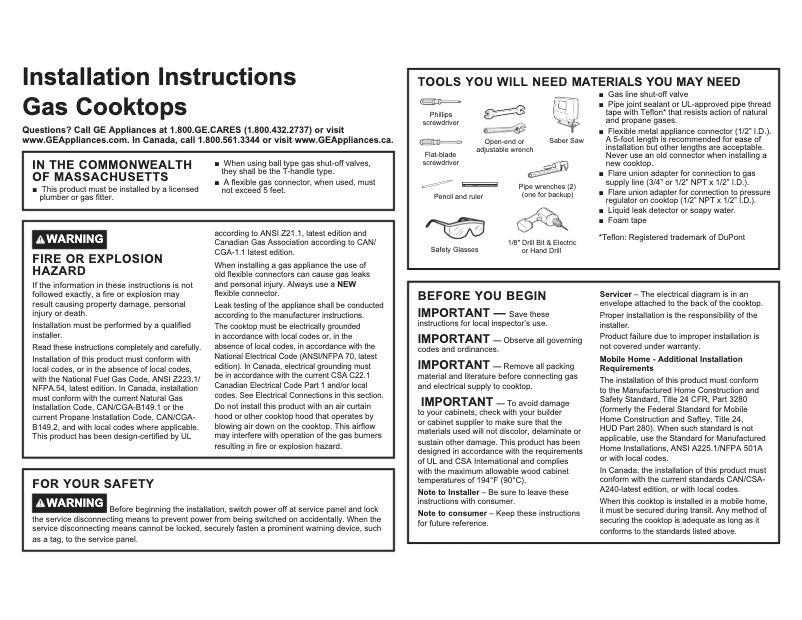 Page n°1 - Guide d'installation GE JGP5536SLSS