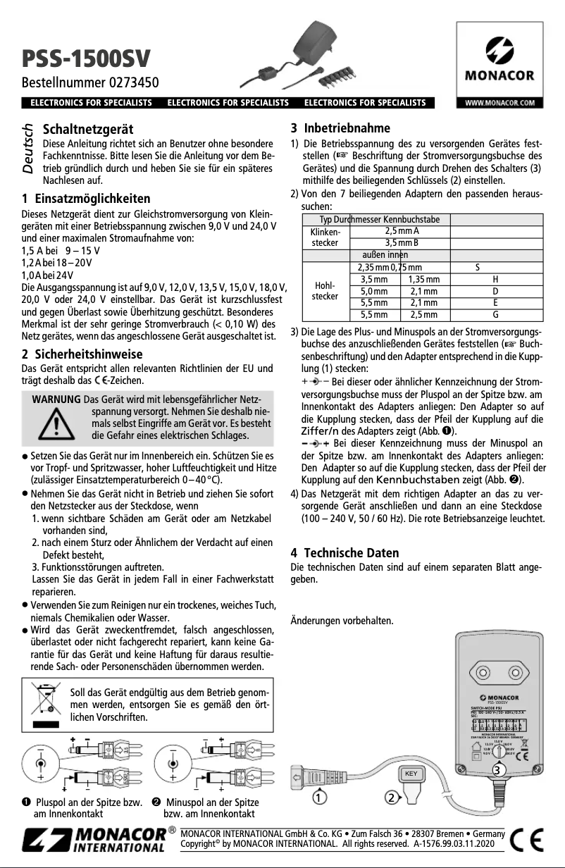 Image de la première page du manuel de l'appareil PSS-1500SV