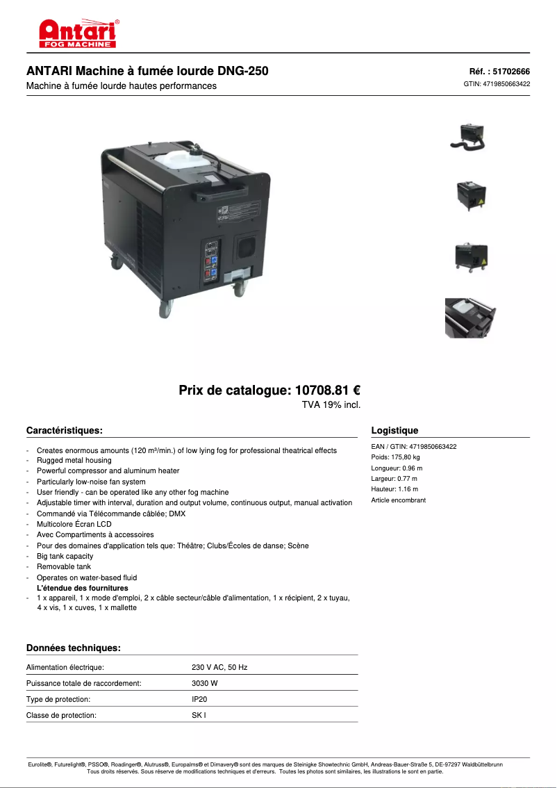 Página 1 del manual Ficha técnica Antari DNG-250