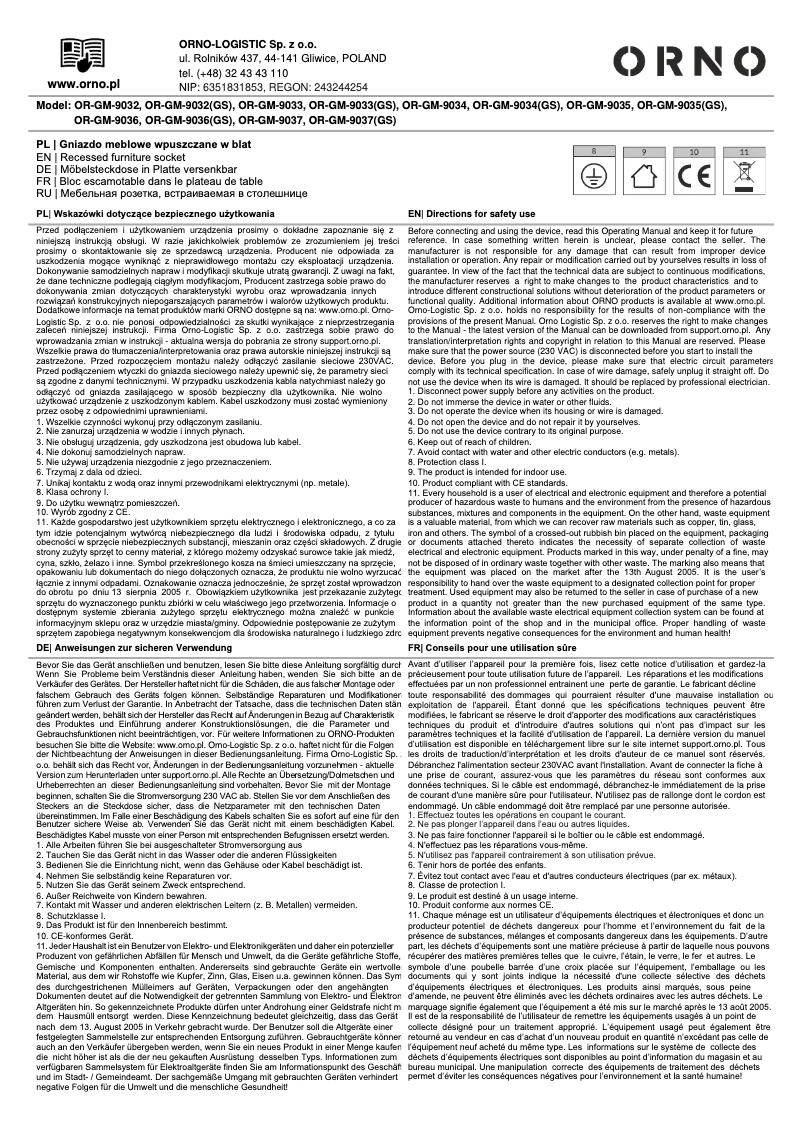 Image de la première page du manuel de l'appareil OR-GM-9032
