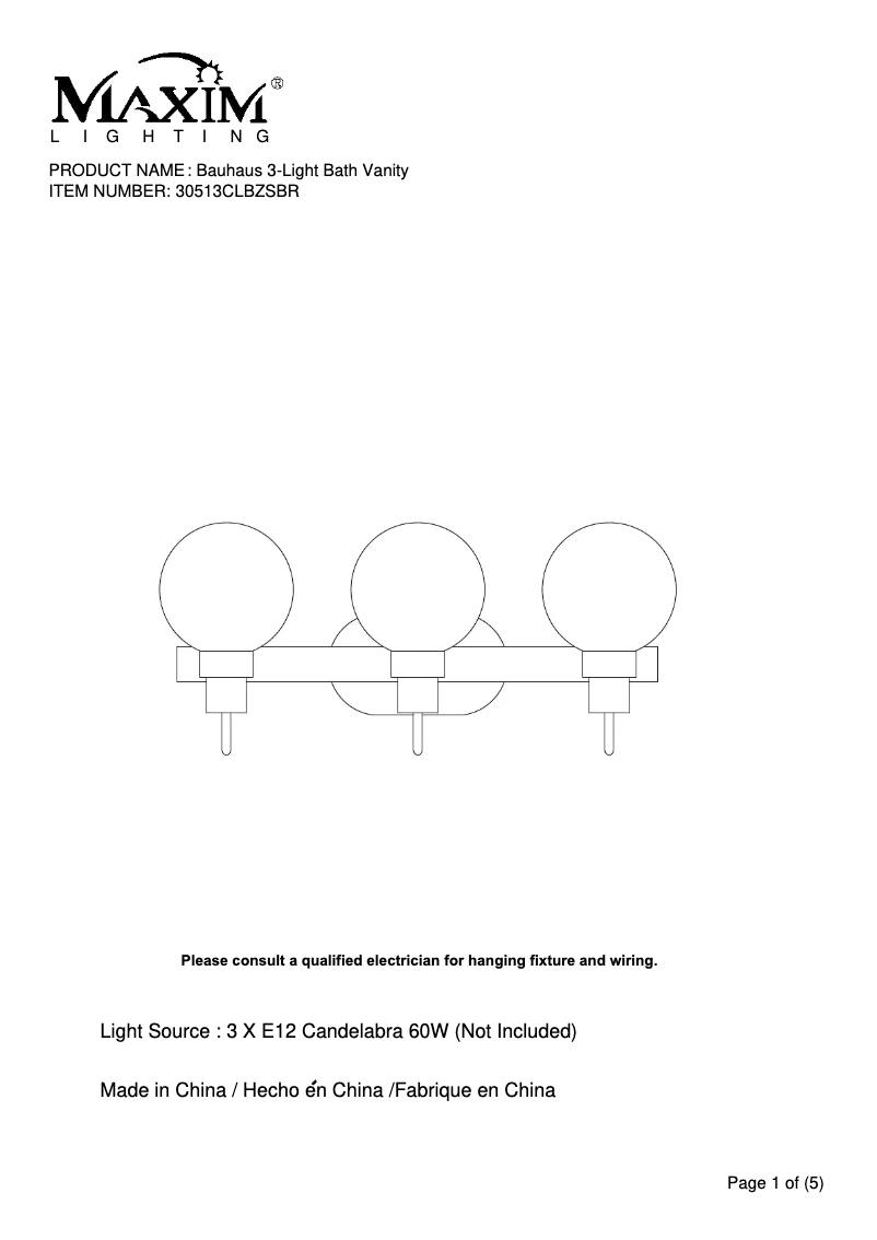 Page n°1 - Manuel utilisateur Maxim Bauhaus 30513CLBZSBR