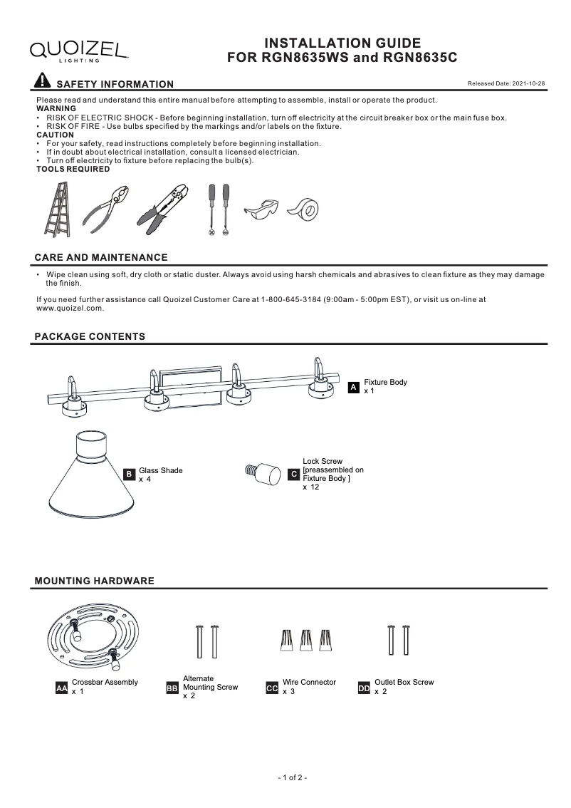 Page n°1 - Manuel utilisateur Quoizel Regency RGN8635WS