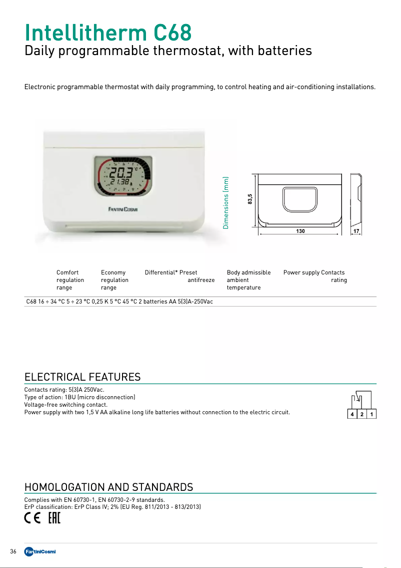 Page n°1 - Fiche technique Fantini Cosmi IntelliTherm C68