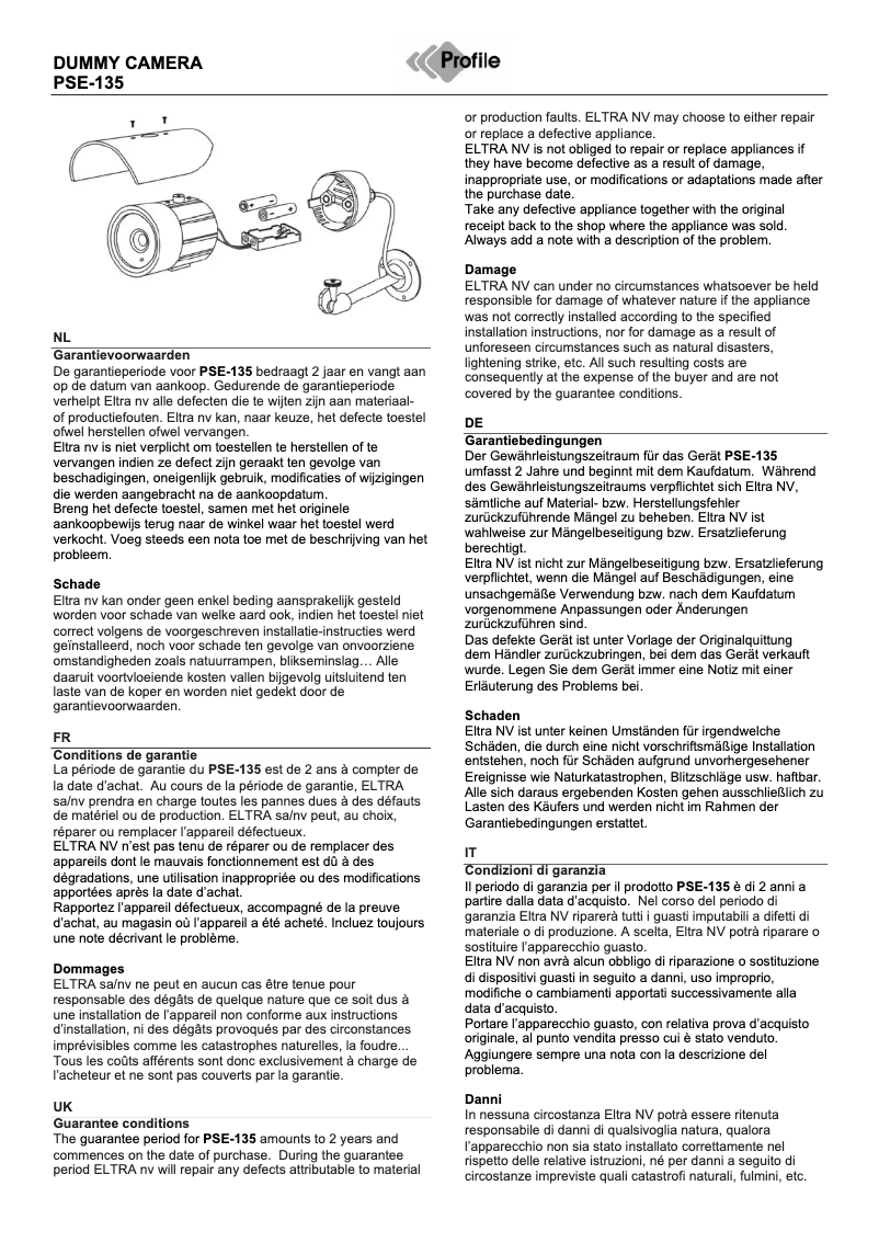 Page 1 de la notice Manuel utilisateur Profile PSE-135
