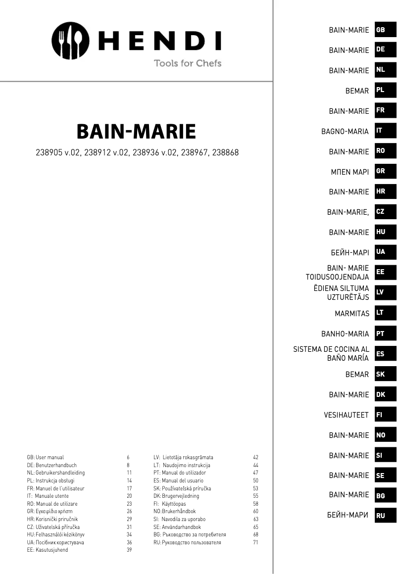 Page 1 de la notice Manuel utilisateur Hendi 238868