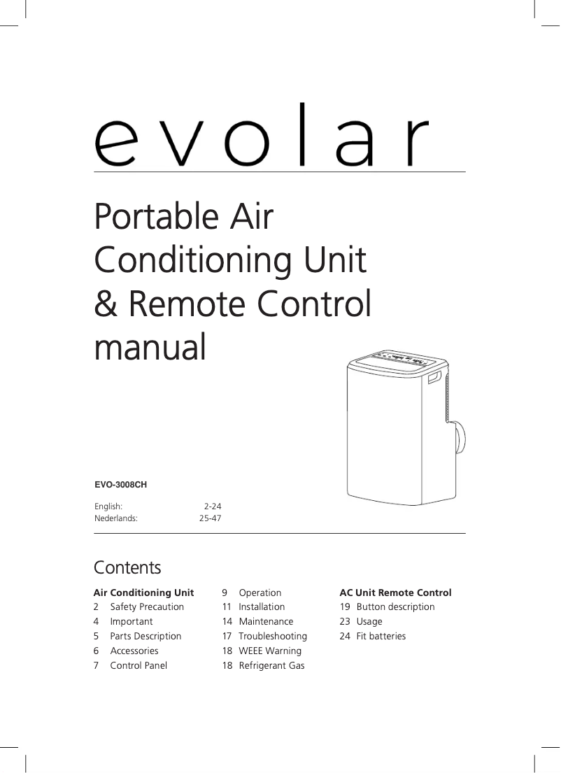 Page n°1 - Manuel utilisateur Evolar EVO-3008CH