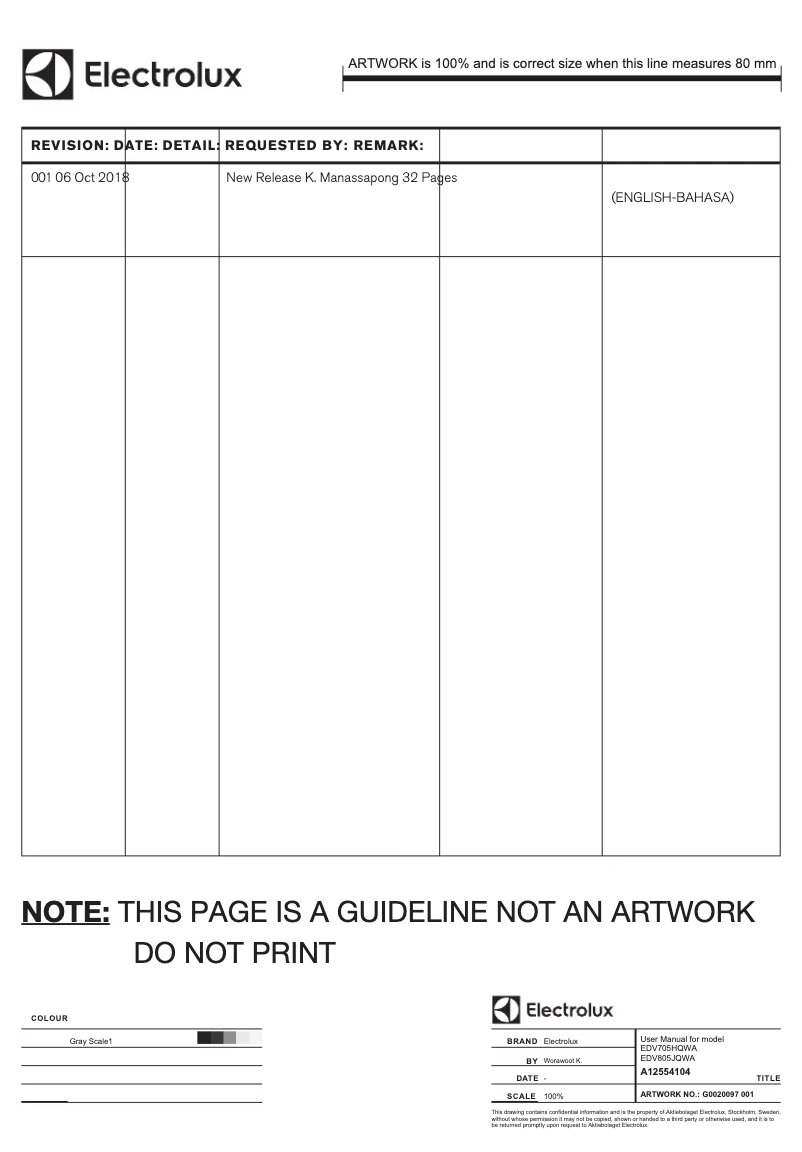 Page 1 de la notice Manuel utilisateur Electrolux EDV805JQWA