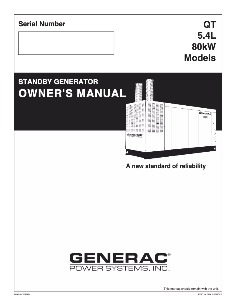 Page n°1 - Manuel utilisateur Generac QT08054KNSN
