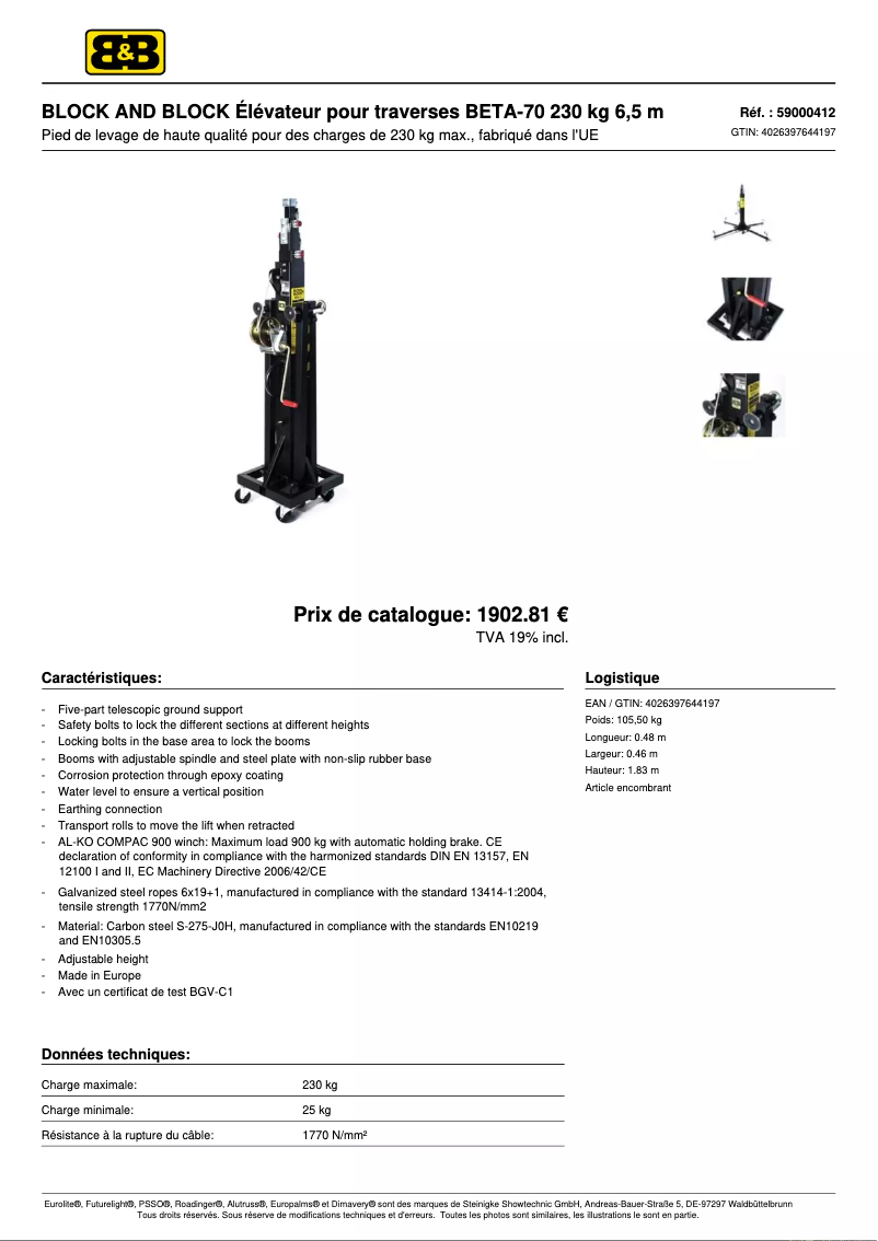 Page n°1 - Fiche technique Block & Block BETA-70