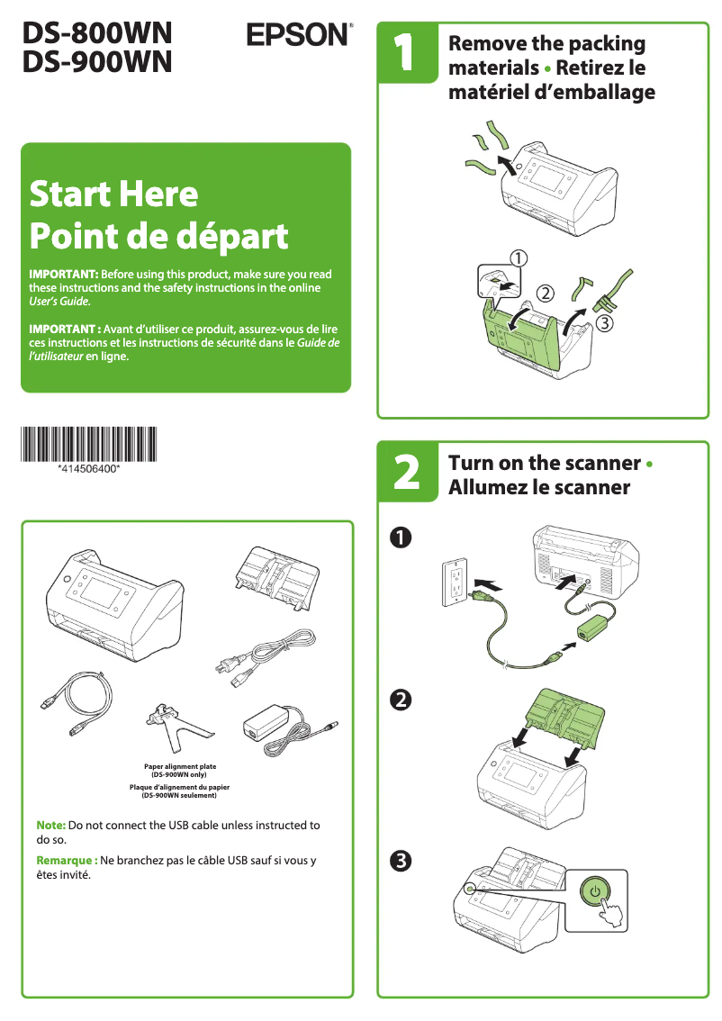 Page 1 de la notice Guide d'installation Epson WorkForce DS-900WN