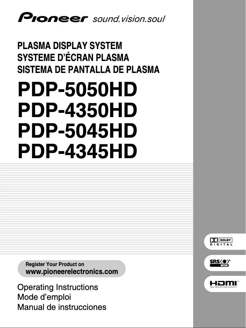 Page n°1 - Manuel utilisateur Pioneer PDP-5060HD