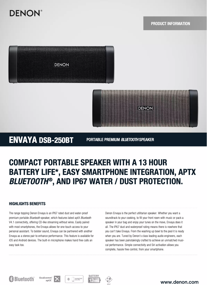 Page n°1 - Fiche technique Denon Envaya DSB-250BT