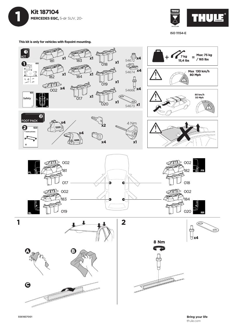 Page 1 de la notice Manuel utilisateur Thule Kit 187104